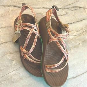 Aqua, Crème, and Peach Double Strap Chacos